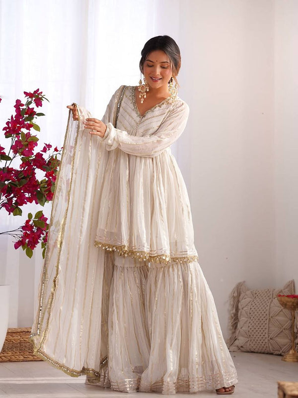Mal Chanderi Mirror Work Sharara Set