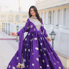 Elephant Motif Flared Lehenga