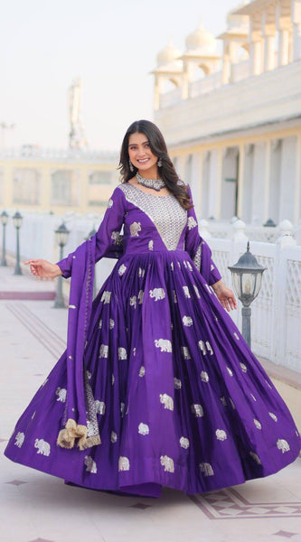 Elephant Motif Flared Lehenga