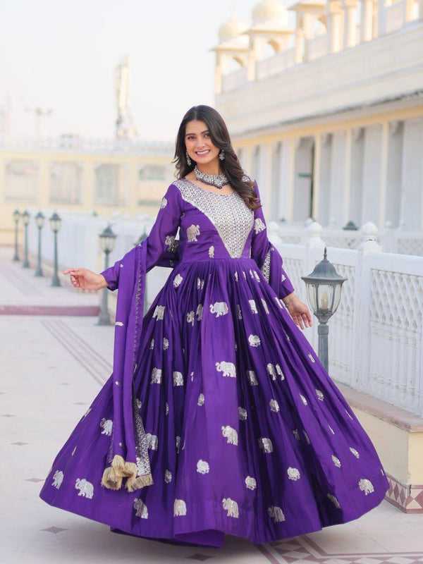 Elephant Motif Flared Lehenga