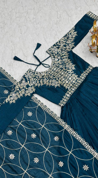 Embroidered Silk Dupatta Ensemble Lehenga