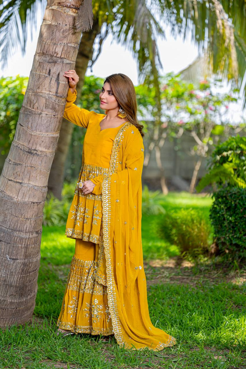Designer Top Sharara And Dupatta In Georgette With Sequence Embroidery Work Lehenga