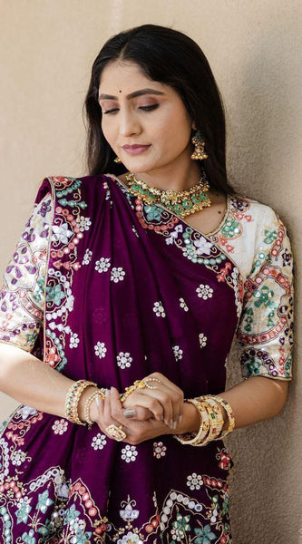 Multicolor Printed Mirror Work Lehenga