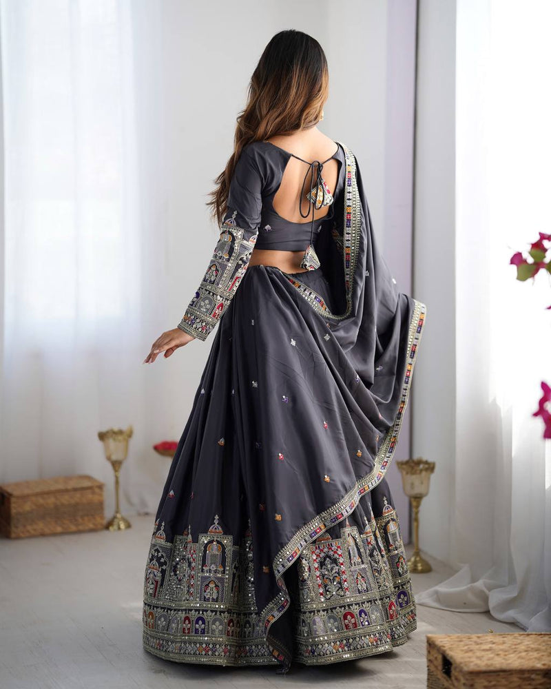 Embroidered Sequinned Semi-Stitched Lehenga