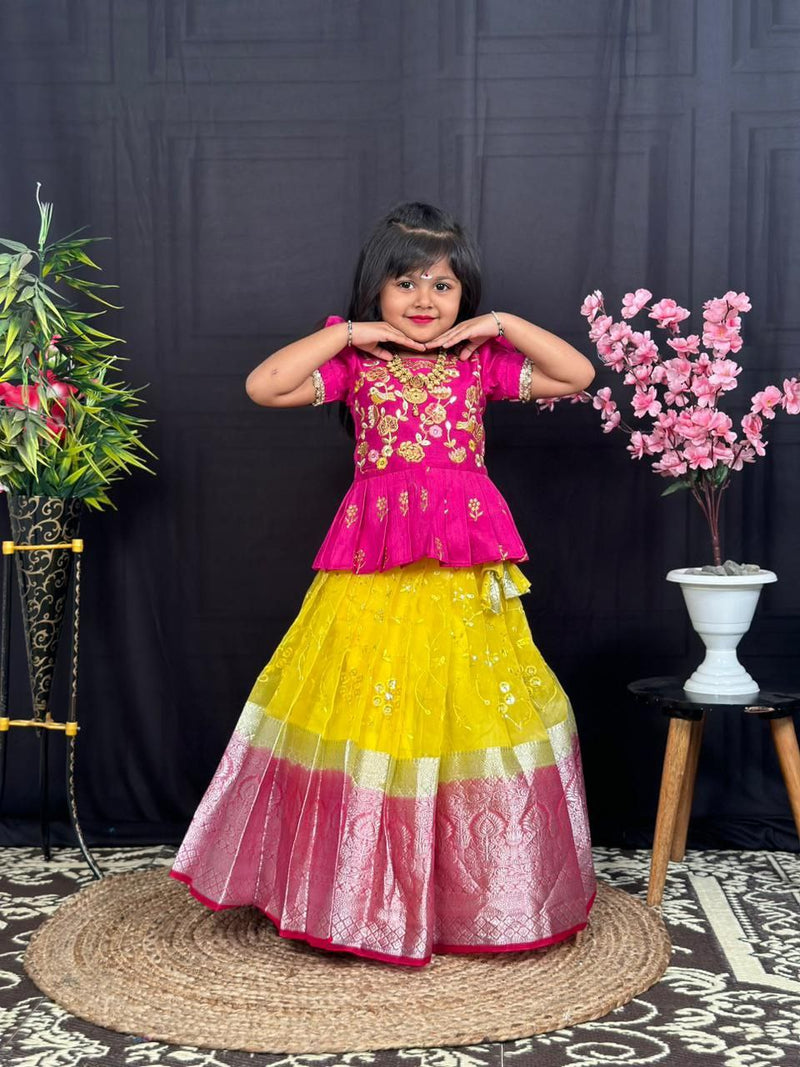 Festive Elegance – Kids Ethnic Lehenga Choli in Pink & Yellow