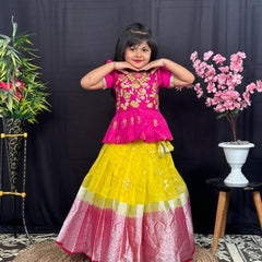 Festive Elegance – Kids Ethnic Lehenga Choli in Pink & Yellow