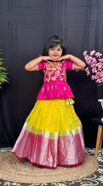 Festive Elegance – Kids Ethnic Lehenga Choli in Pink & Yellow