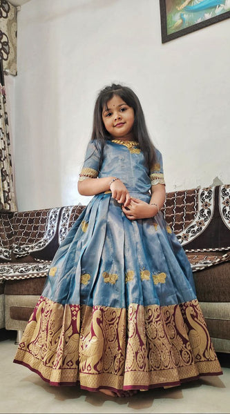 Kids Lehenga Choli for Girls Cotton Silk Dress (Blue)