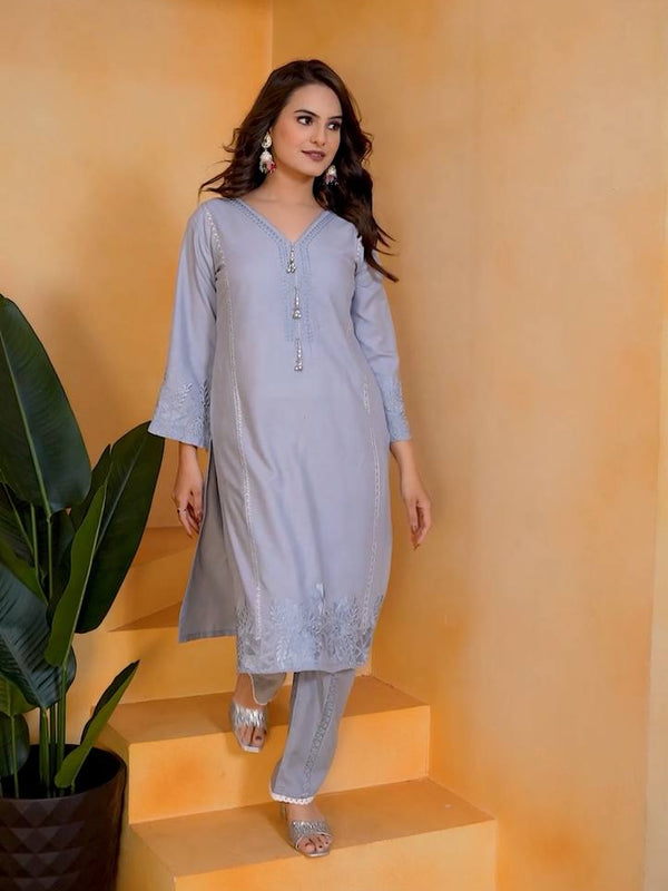 Trending Running Co-ord Set with Embroidery Work
