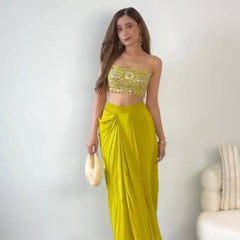 Dhoti with Tube Blouse & Shrug Indo Western