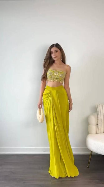 Dhoti with Tube Blouse & Shrug Indo Western