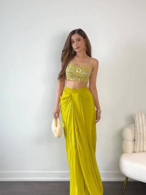 Dhoti with Tube Blouse & Shrug Indo Western