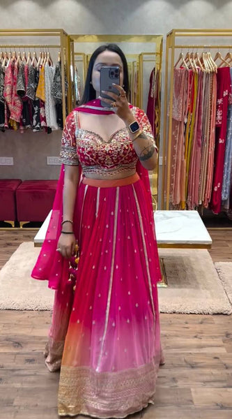 Trending Chinon Embroidered Lehenga