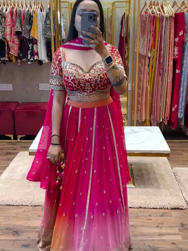 Trending Chinon Embroidered Lehenga