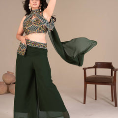 Elegant Green Palazzo Blouse SetIndo Western