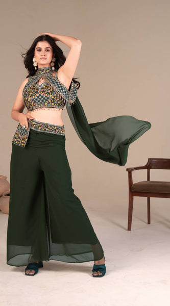 Elegant Green Palazzo Blouse SetIndo Western
