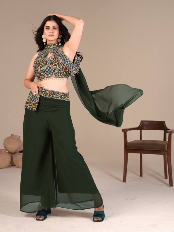 Elegant Green Palazzo Blouse SetIndo Western
