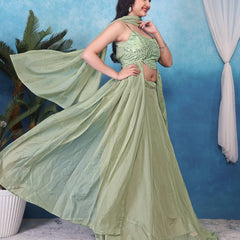 Embroidered Sequins Pista Indo Western