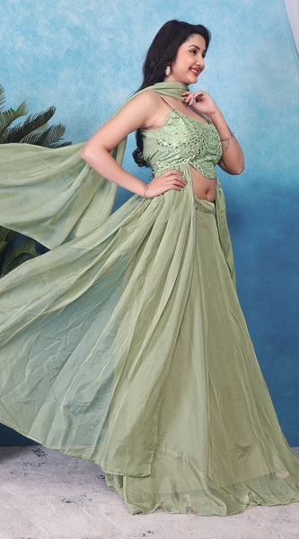 Embroidered Sequins Pista Indo Western