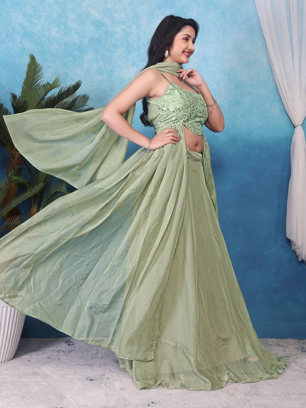 Embroidered Sequins Pista Indo Western