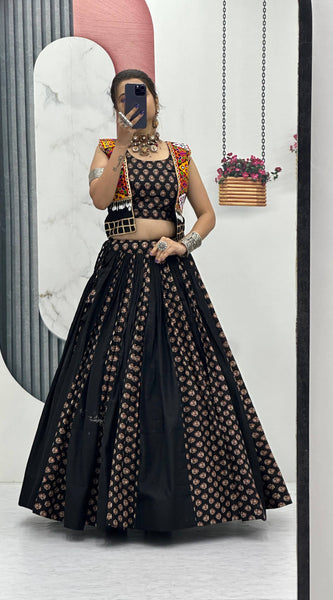 Ajrakh Print Cotton Lehenga With Jacket
