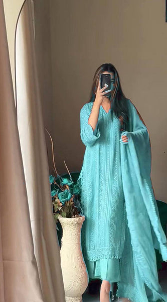 Chinon top cotton thread embroidered dresses