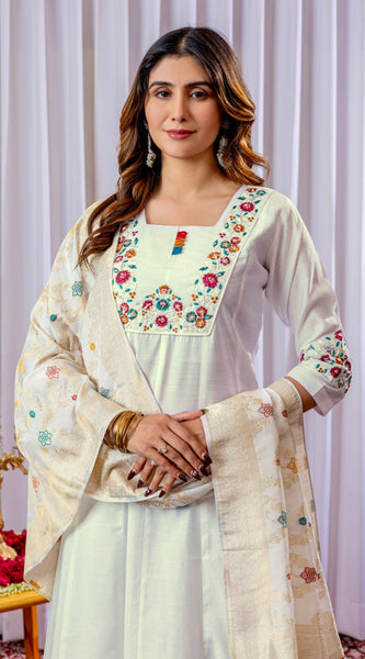 Mango Silk Embroidered Kurti Set Dresses