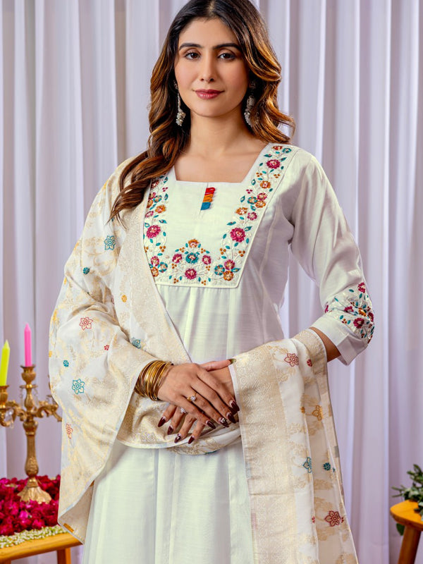 Mango Silk Embroidered Kurti Set Dresses
