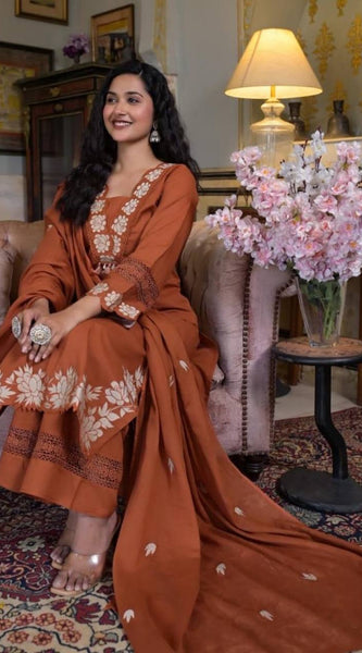 Embroidered Rayon Slub Cotton Dresses