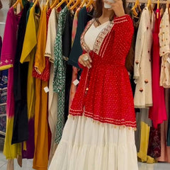 Mirror Work Georgette Indo Western