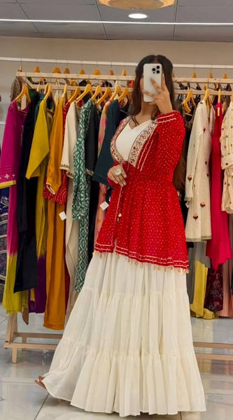 Mirror Work Georgette Indo Western