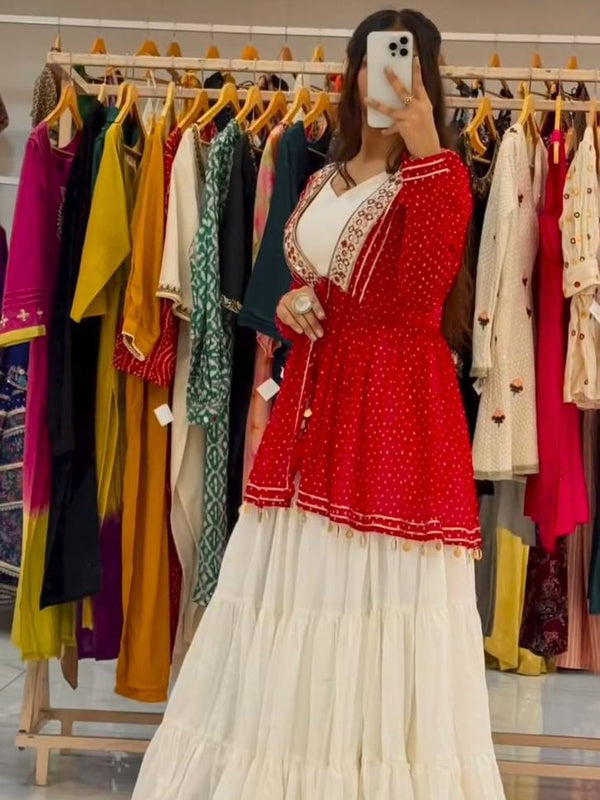 Mirror Work Georgette Indo Western