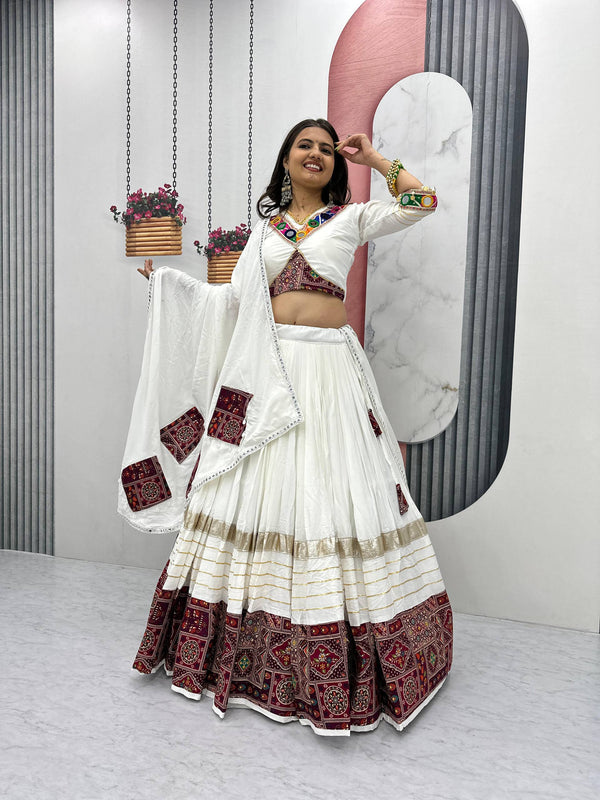 Pure Cotton Mirror Work Lehenga
