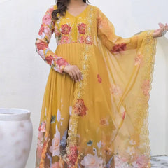 Embroidery Sequence Work With Digital Print With Lace Border Lehenga