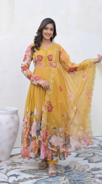 Embroidery Sequence Work With Digital Print With Lace Border Lehenga
