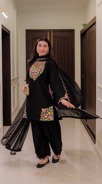Embroidered Crape Silk Dresses