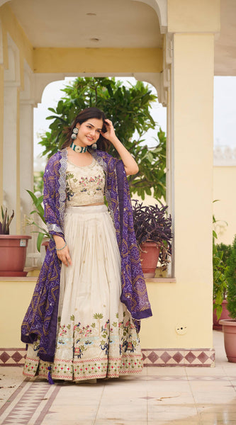 Tissue Silk Embroidered Lehenga