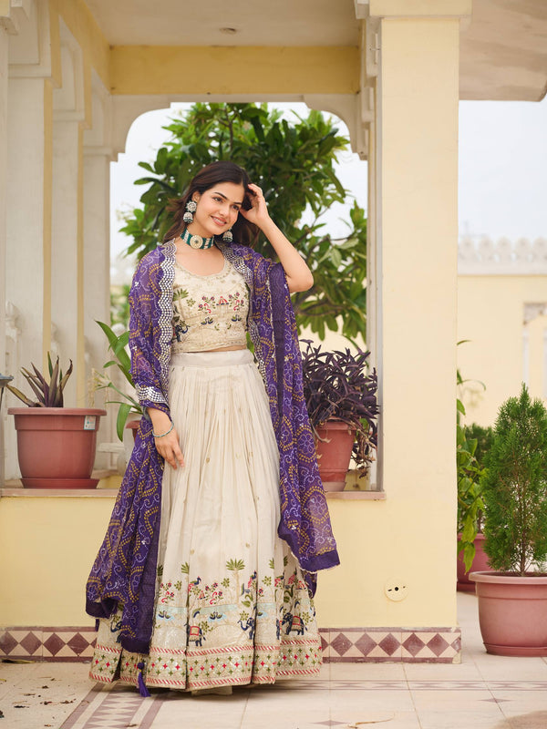 Tissue Silk Embroidered Lehenga