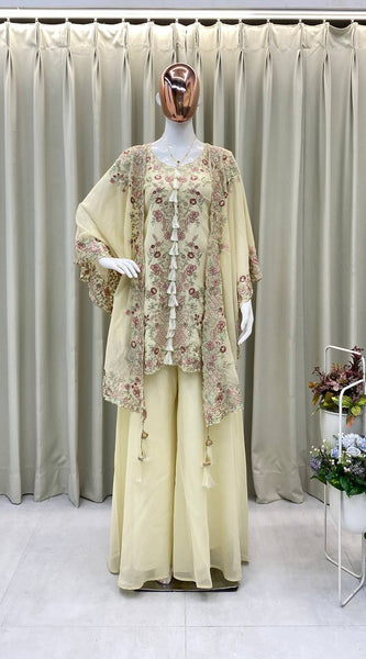 Party Wear Kurta Plazzo Set in Sequence Work Indo Western