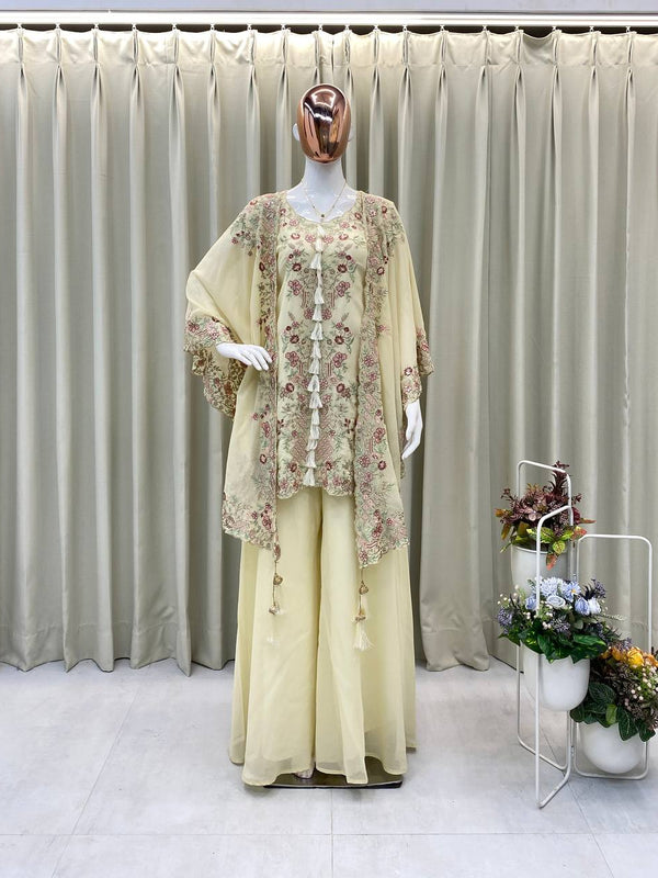 Party Wear Kurta Plazzo Set in Sequence Work Indo Western