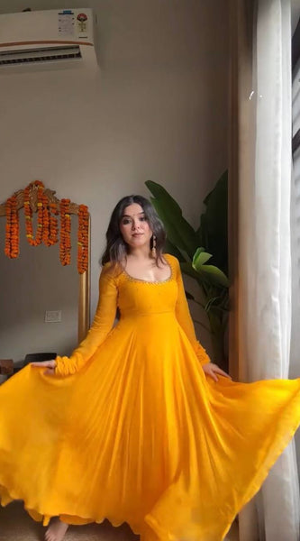 Handwork Haldi Anarkali Lehenga Set