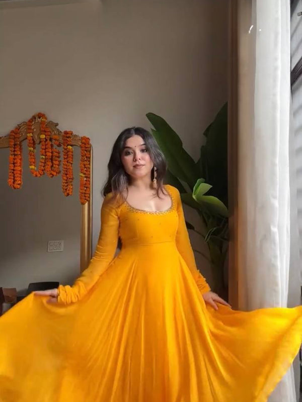 Handwork Haldi Anarkali Lehenga Set