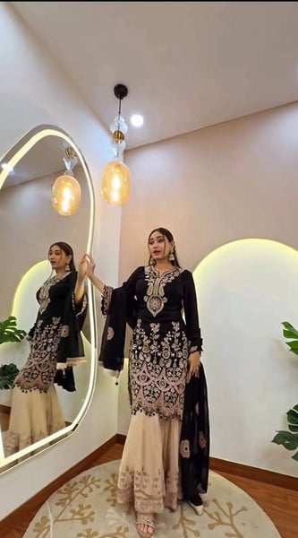 DESIGNER WEAR KURTA–SHARARA SET WITH DUPATTA DRESSES