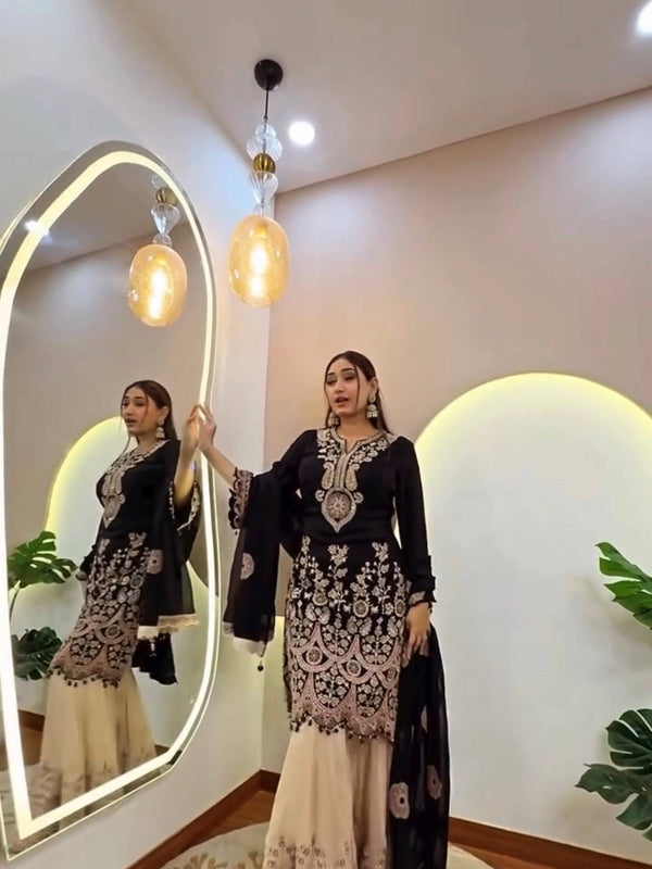 DESIGNER WEAR KURTA–SHARARA SET WITH DUPATTA DRESSES