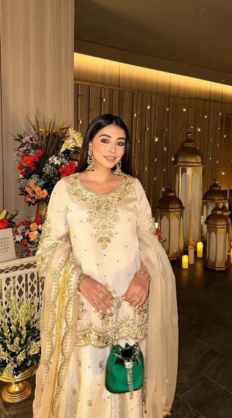 Premium Chinnon Silk Embroidered Indo Western