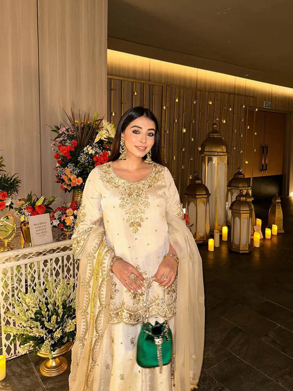 Premium Chinnon Silk Embroidered Indo Western