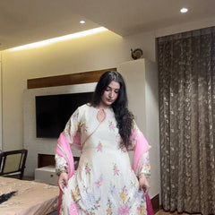 Embroidered Chinon Boat Neck Dresses