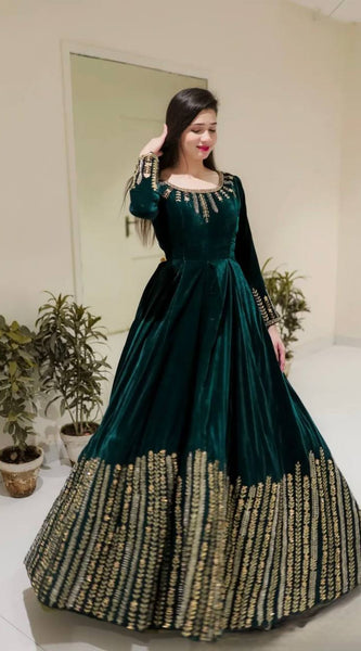 Velvet Sequins Anarkali  Lehenga