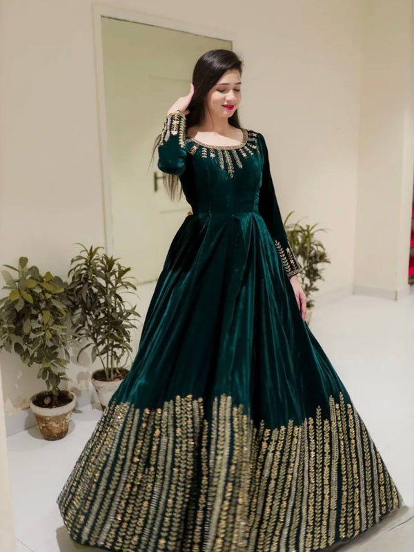 Velvet Sequins Anarkali  Lehenga