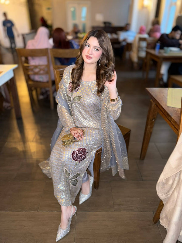 Twill Sequins Kurti, Dupatta & Pent Dresses